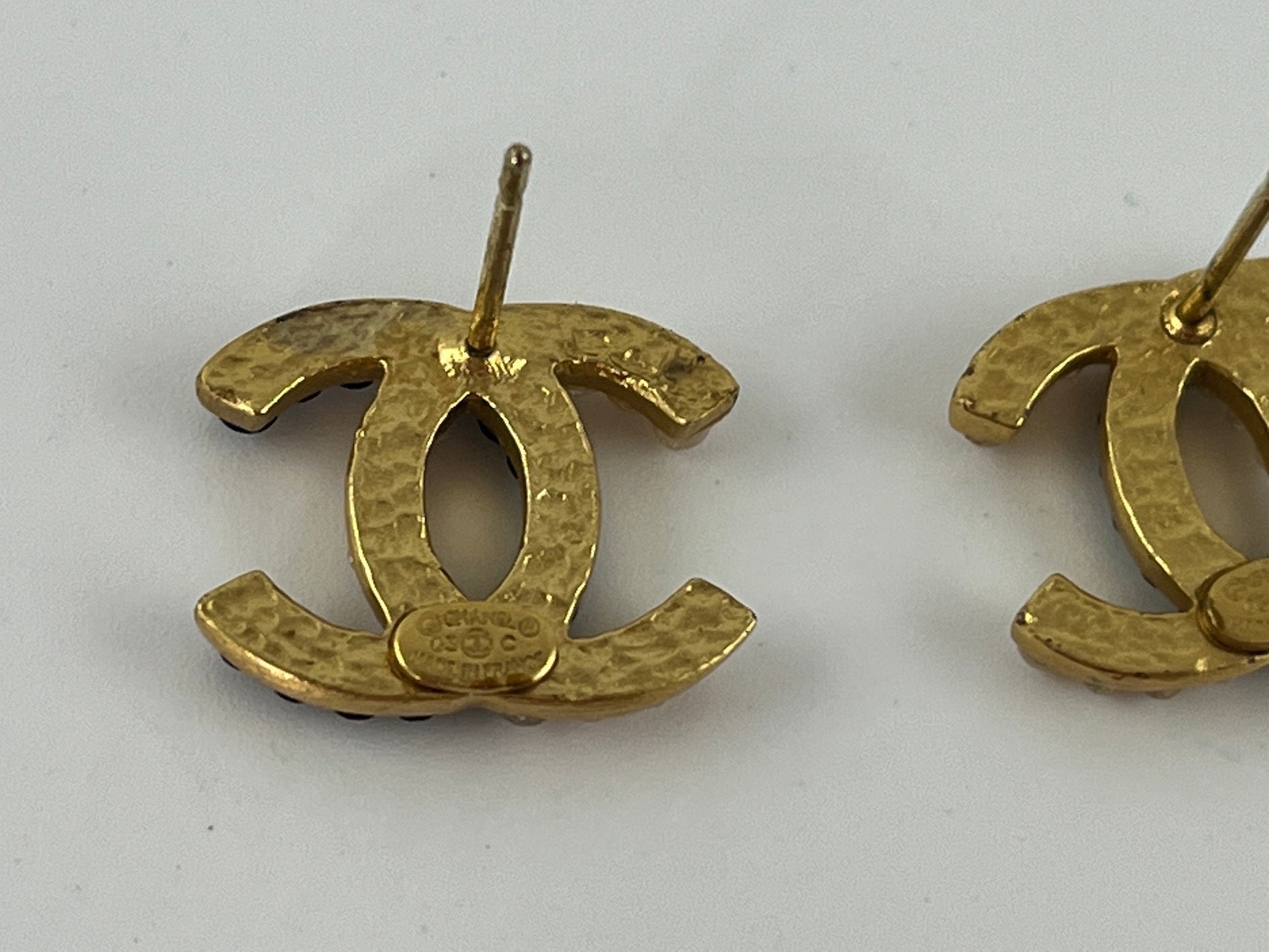 CHANEL Black 2003 Faux Pearl CC Stud Earrings