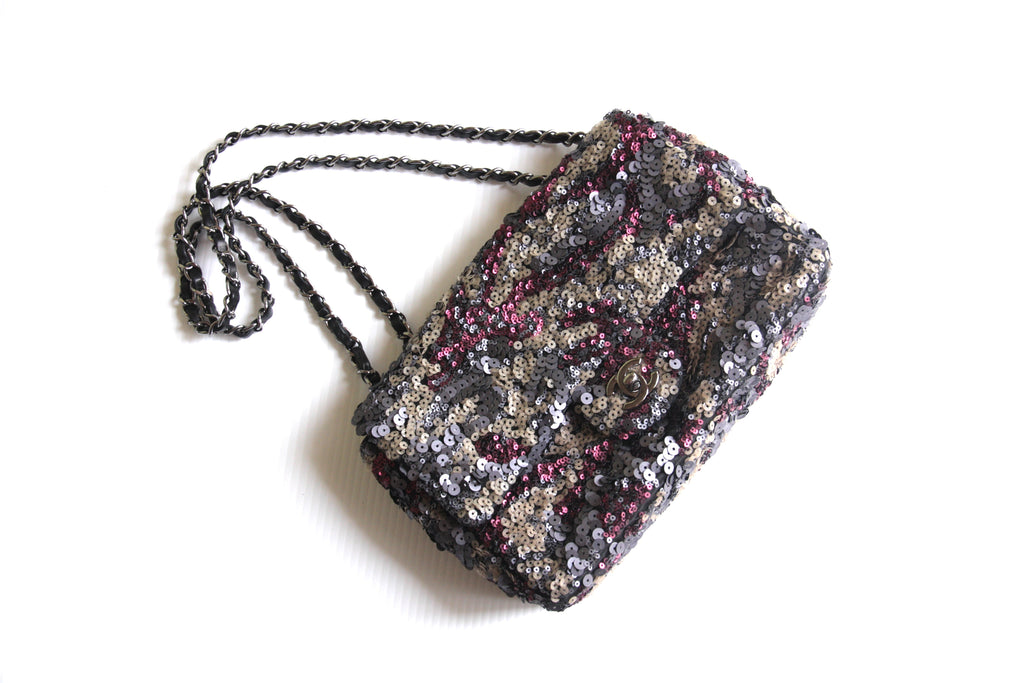 Chanel 2013 Sequin Embellished Metallic Pink Medium Flap Bag