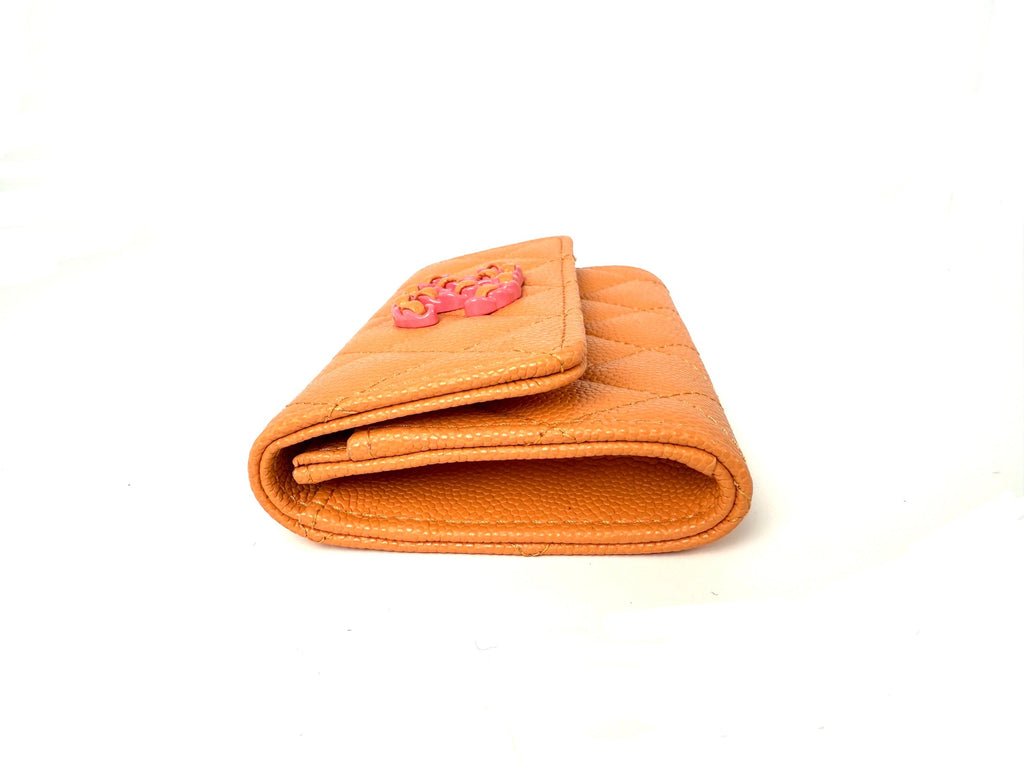 CHANEL 19 Flap Caviar Leather Orange Pink 2024 Compact  Holder Case