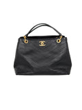 CHANEL Large Chevron Stitched Chic Shopping Black Calfskin Leather Snakeskin Tote Bag
