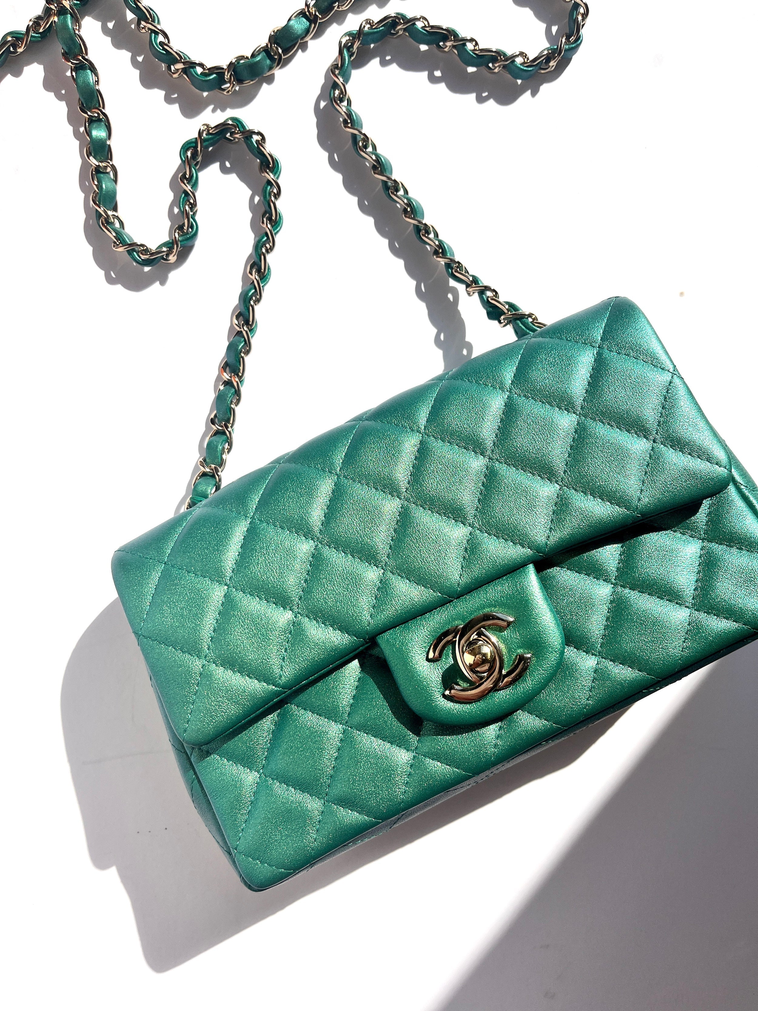 CHANEL Iridescent Green 2022 Rectangular Mini Flap Bag
