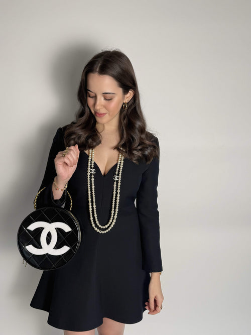 Chanel 1995 Black Round Vanity Case