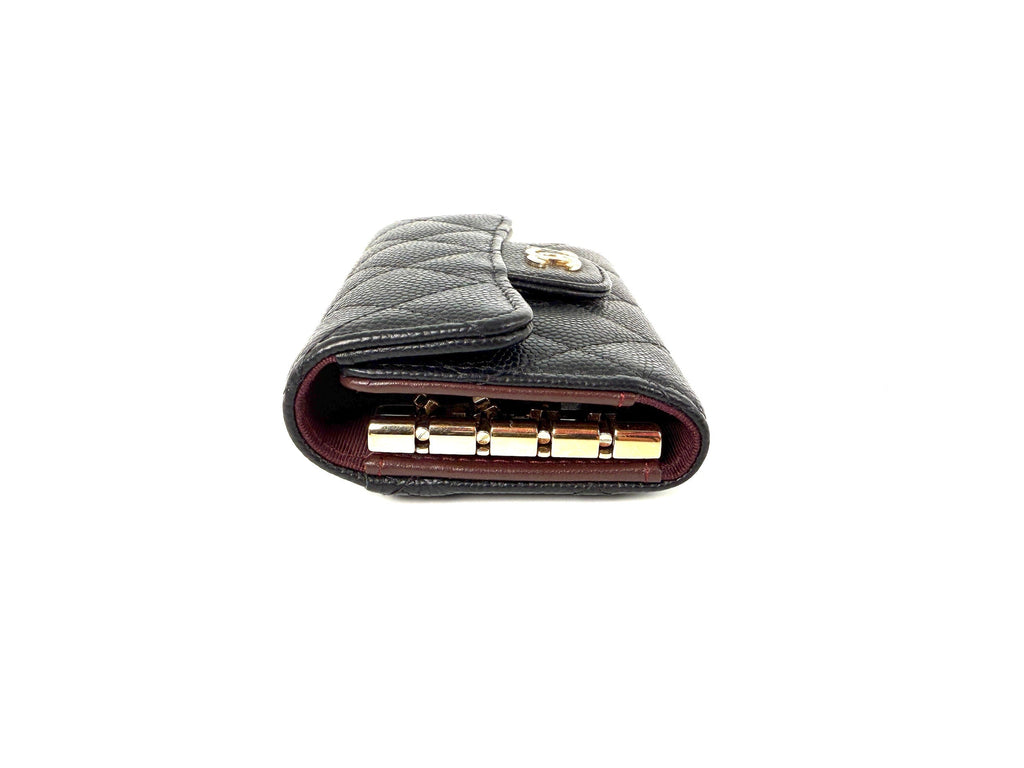 CHANEL Black 4 O-Key CC Quilted Caviar Leather Flap Holder Pouch