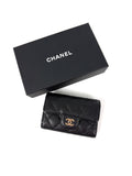 CHANEL Black 4 O-Key CC Quilted Caviar Leather Flap Holder Pouch