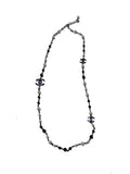 CHANEL Faux Pearl Navy CC Station Bead Long Necklace