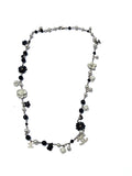 CHANEL Faux Pearl CC Black White Flower Station Long Necklace