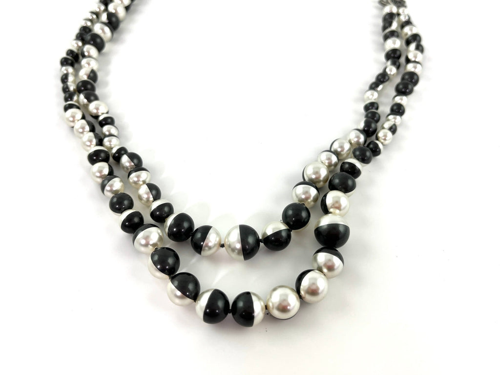 Chanel Faux Pearl Black Silver Multistrand CC Long Necklace