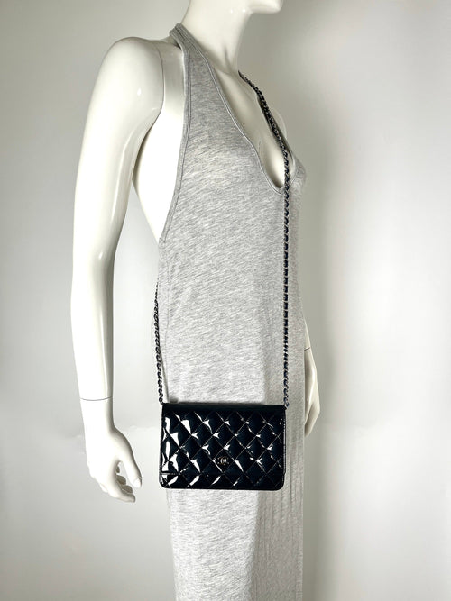 CHANEL 14C WOC Wallet on Chain Navy Blue Patent Leather Crossbody Bag