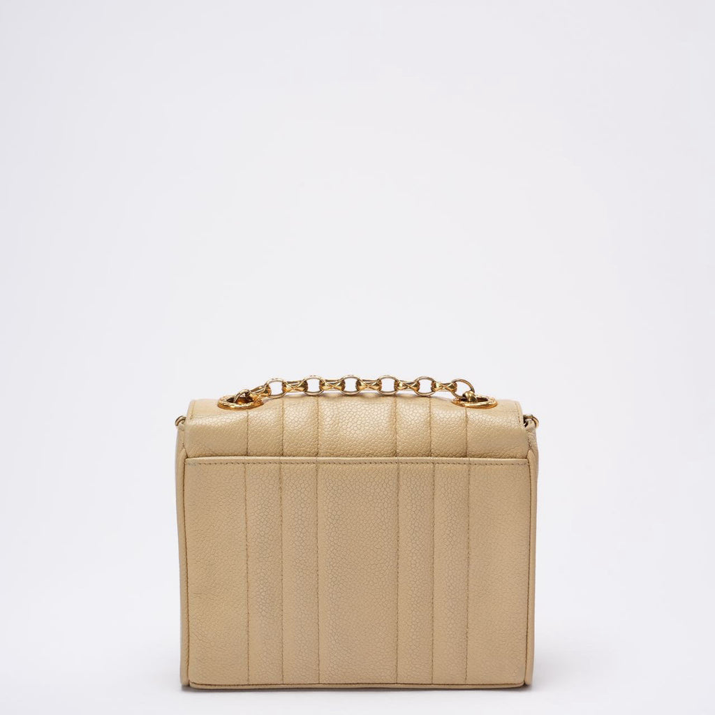 Chanel Vintage Beige Single Flap Bag Caviar Leather
