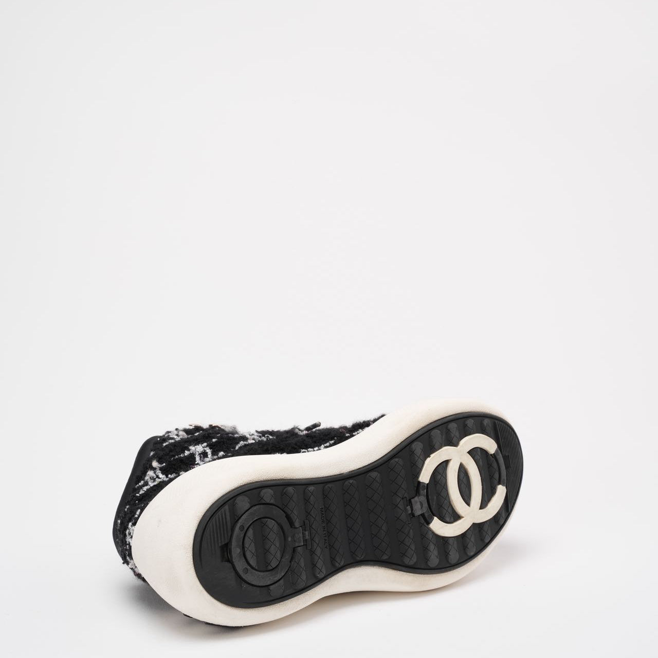 Chanel Black Tweed CC High Top Snow Sneakers Size 39 ½