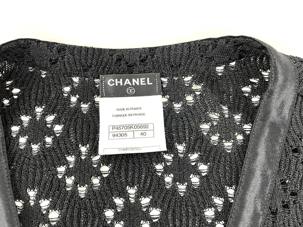 CHANEL Perforated Black Silk Knit Jacket igan 40 M 8