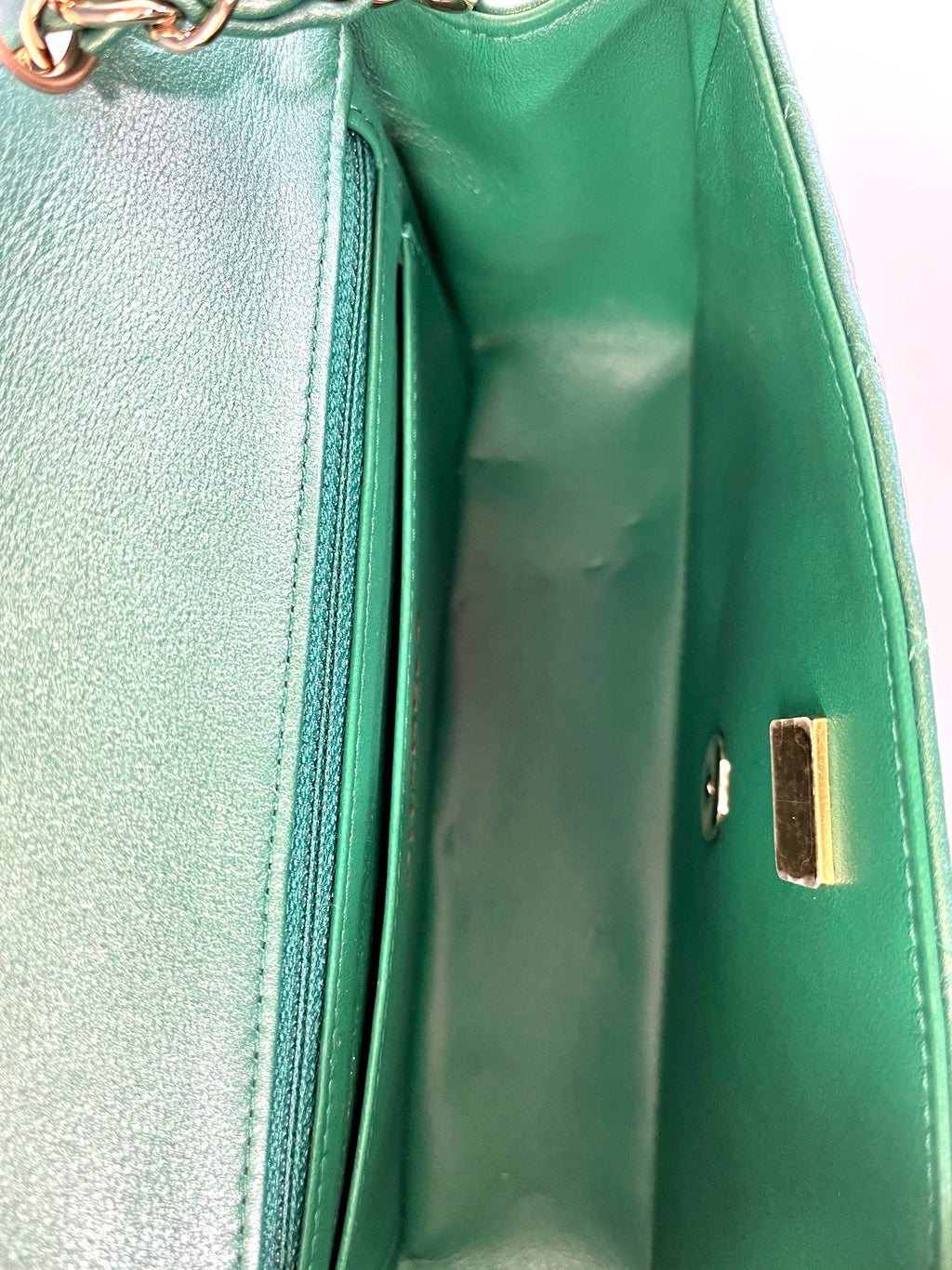CHANEL Iridescent Green 2022 Rectangular Mini Flap Bag
