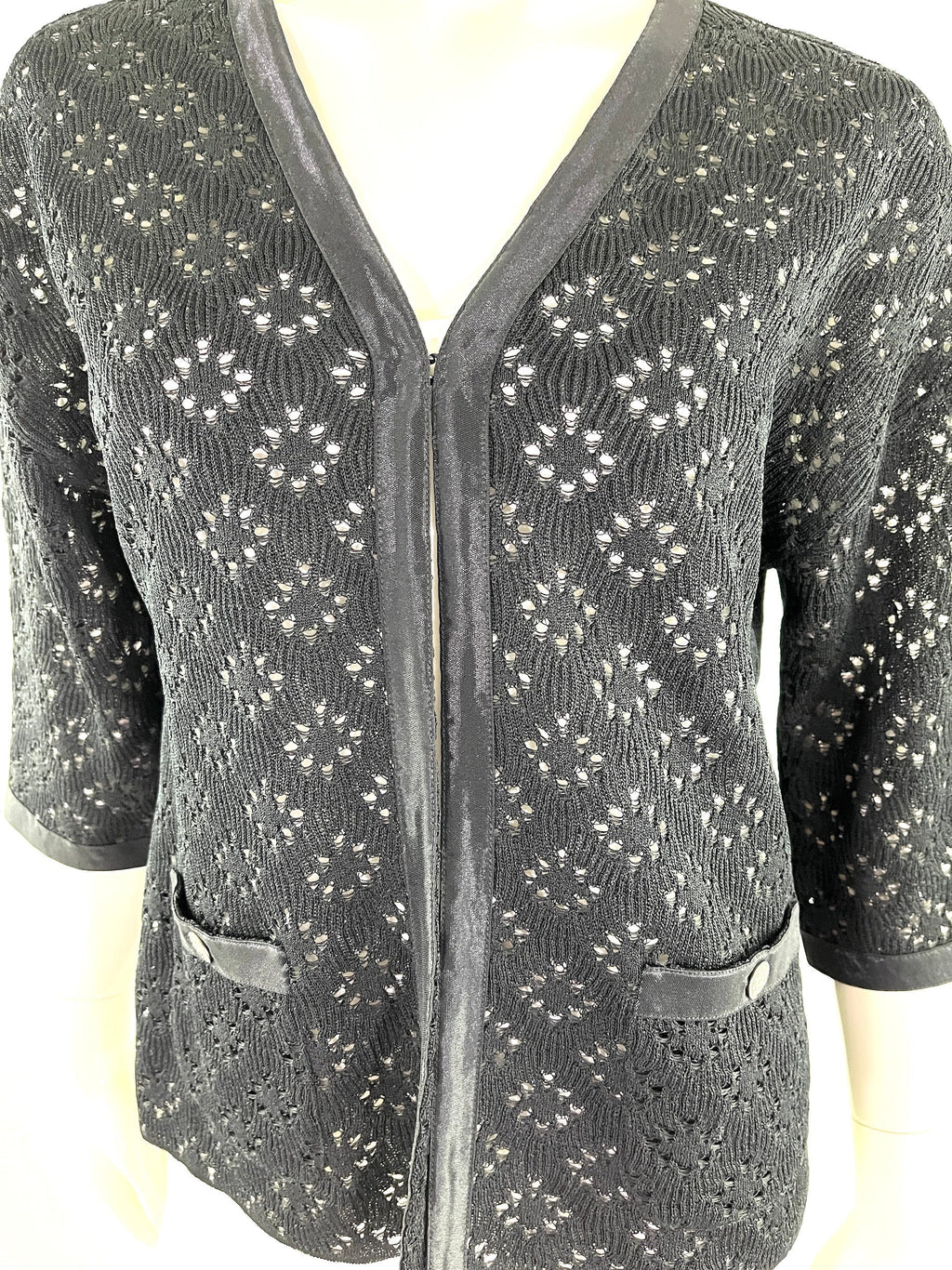 CHANEL Perforated Black Silk Knit Jacket igan 40 M 8