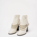Chanel White Calfskin Pearl Chain CC Short Boots 39.5