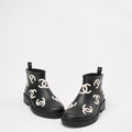 Chanel Black / White CC Caoutchouc Rain Boots Rubber 39