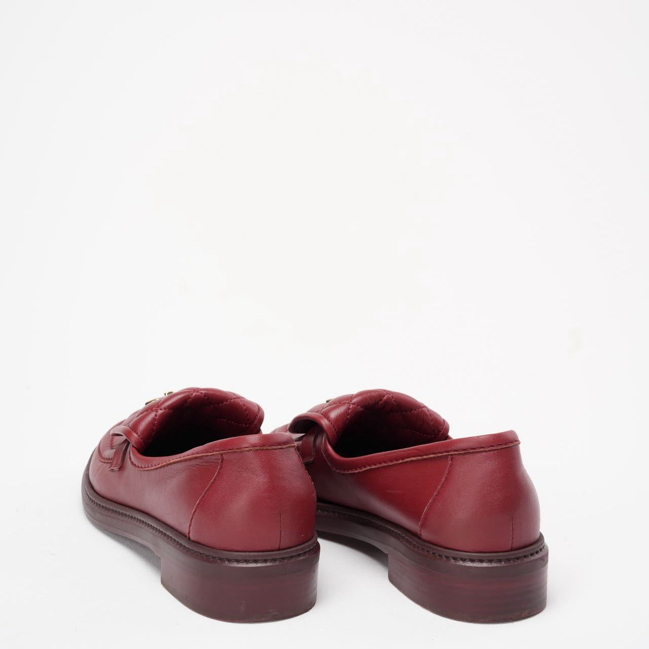 Chanel Red Lambskin Quilted CC Turnlock Loafers Size 38C