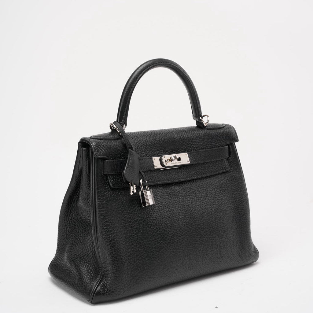 Hermès Black Kelly 28 P Square Togo Leather Palladium