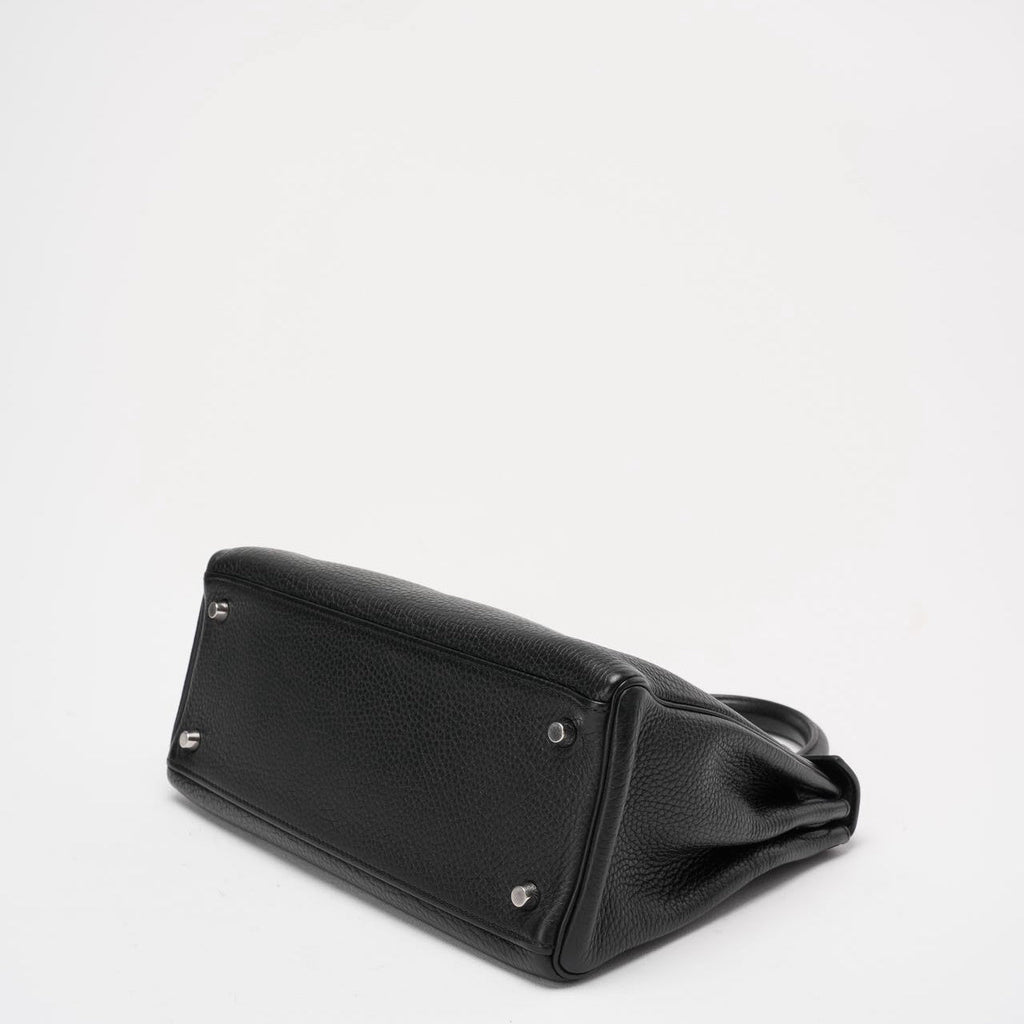 Hermès Black Kelly 28 P Square Togo Leather Palladium