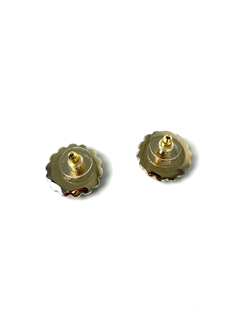 CHANEL 2024 Gold Tone CC Logo Stud Flower Button Earrings
