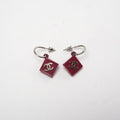 Chanel CC Burgundy Red Enamel Silver Tone Earrings