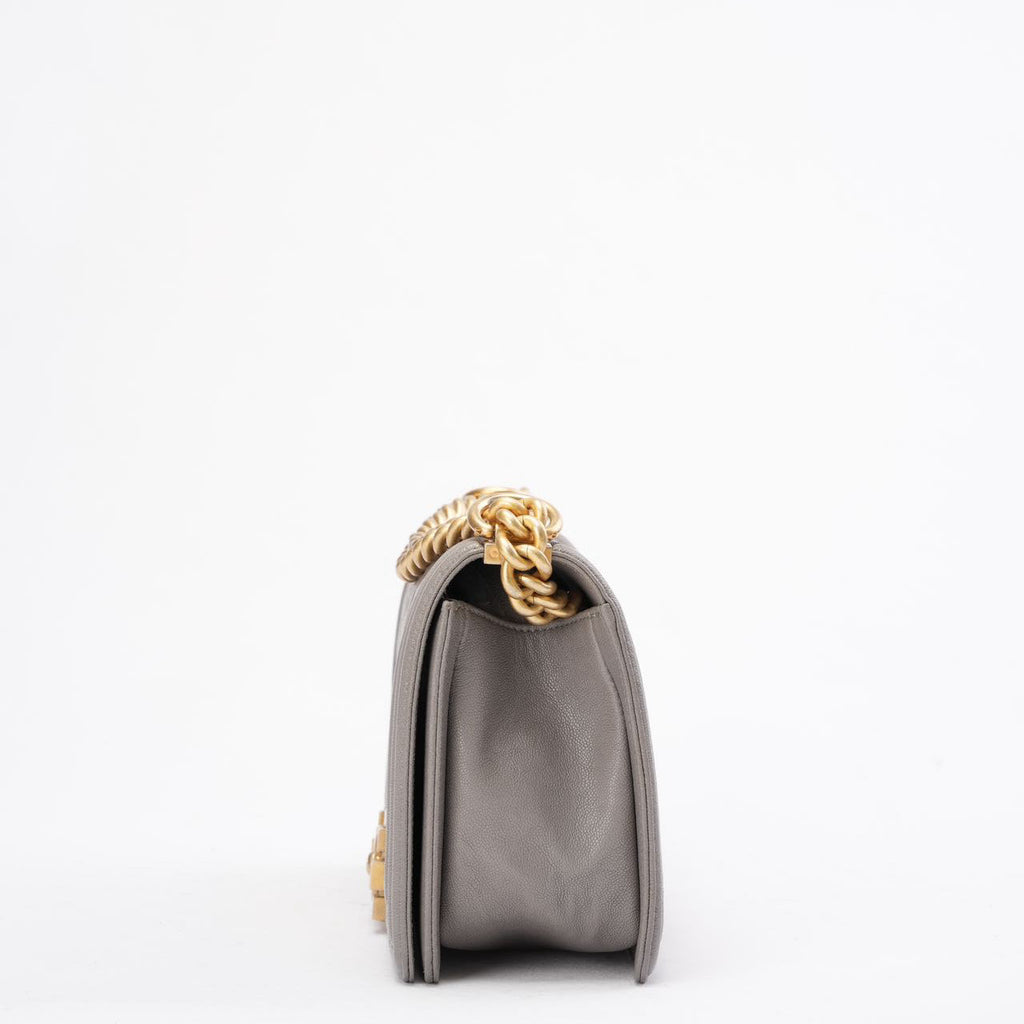 Chanel Boy Medium Grey Flap Bag Quilted Caviar 2019