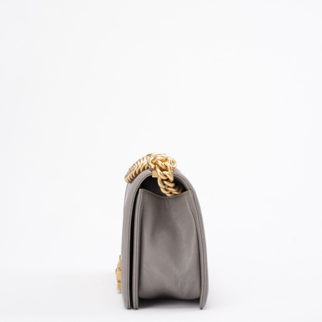 Chanel Boy Medium Grey Flap Bag Quilted Caviar 2019