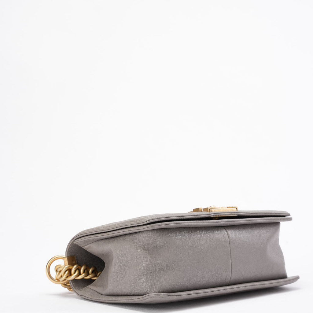 Chanel Boy Medium Grey Flap Bag Quilted Caviar 2019