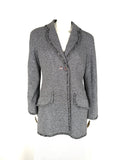 CHANEL Collared Runaway 2020 Black Gray Silver Long Tweed Coat Jacket 40 8