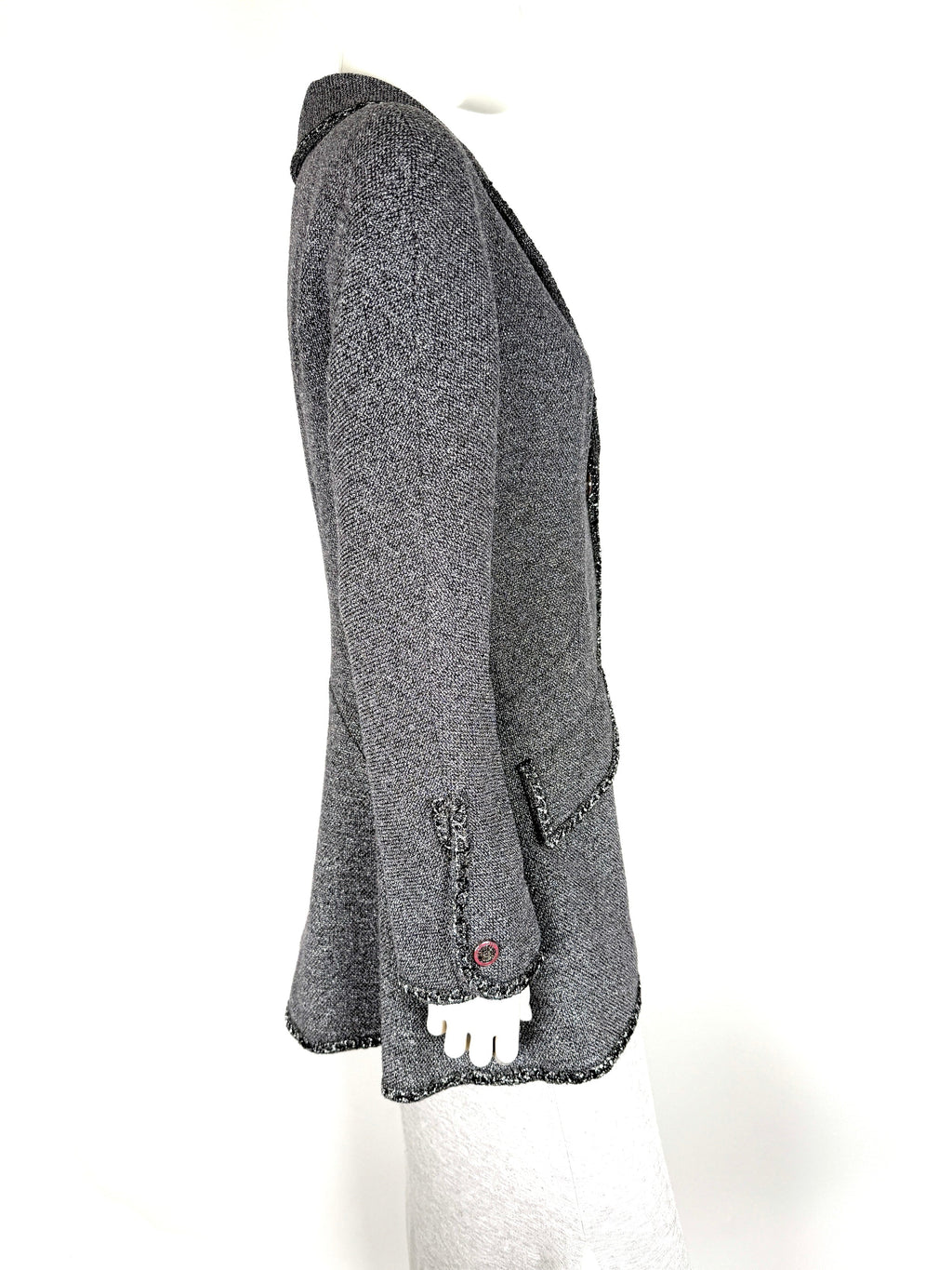 CHANEL Collared Runaway 2020 Black Gray Silver Long Tweed Coat Jacket 40 8