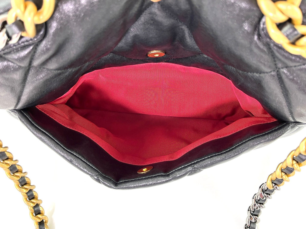 CHANEL 19 Black Goatskin 2020 Chain Quilted Maxi Bag