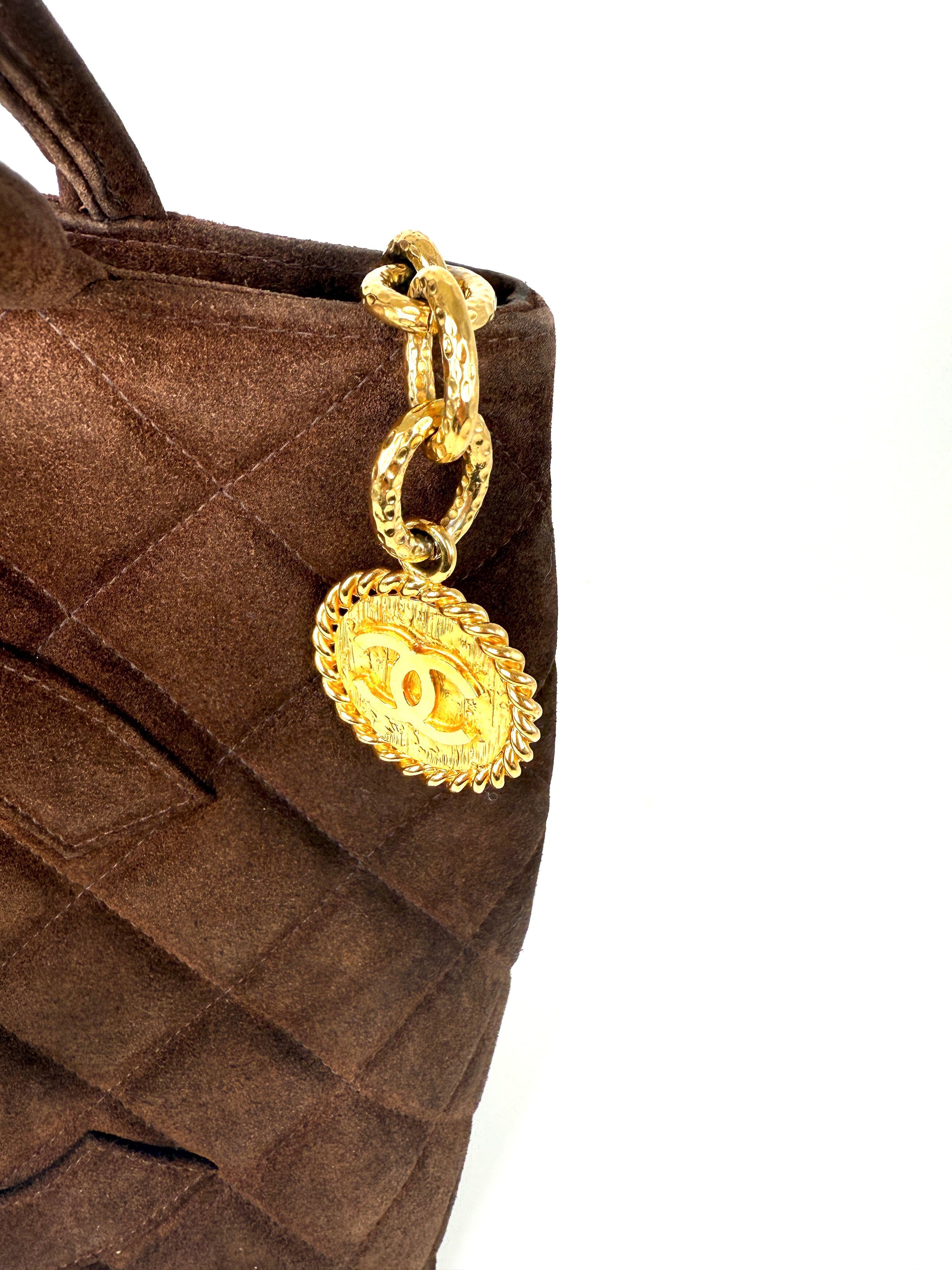 Vintage Chanel CC Timeless Medallion Suede Brown Tote