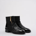 Chanel Black Tweed and Patent Leather CC Cap Toe Ankle Booties 38.5