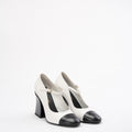 Chanel Black/White Leather Two Tone Pearl Mary Jane Shoes Size 38.5