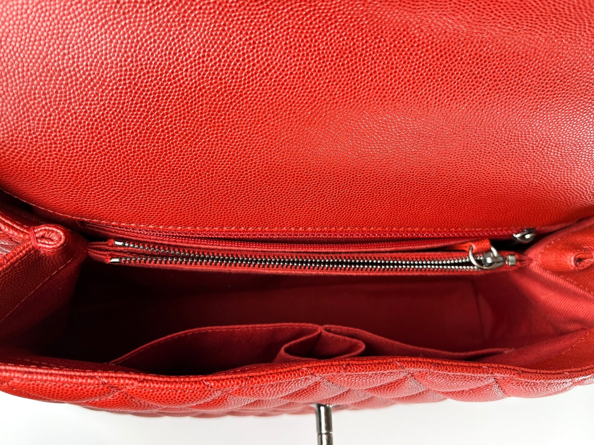 CHANEL Red Medium Coco Handle Top Handle Quilted Caviar Leather Bag