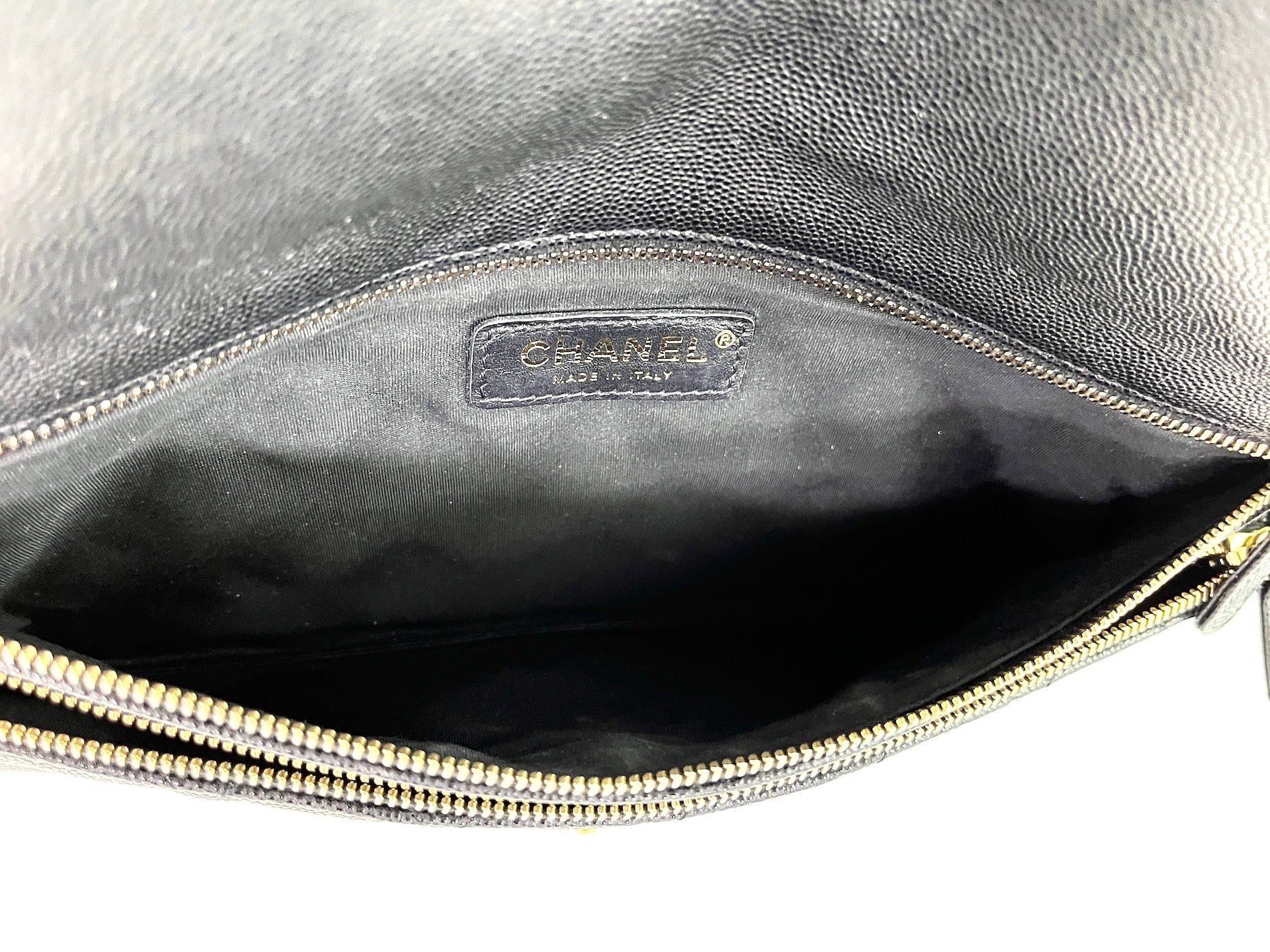 CHANEL Classic 2021 Black Quilted Caviar Flap Clutch Bag
