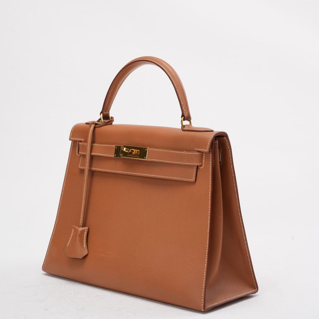 Hermès Vintage Gold Kelly Sellier 28 Epsom N Circle 1984