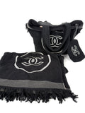 CHANEL Terry Cotton Fringe CC Logo Black Ecru Beach Shopping Tote with Pouch and Towel