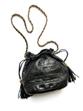 Vintage CHANEL 24k Gold Black Lambskin Leather Quilted Bucket Shoulder Bag