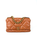 CHANEL 19 2021 Large Brown Quilted Gold Hardware Flap Bag