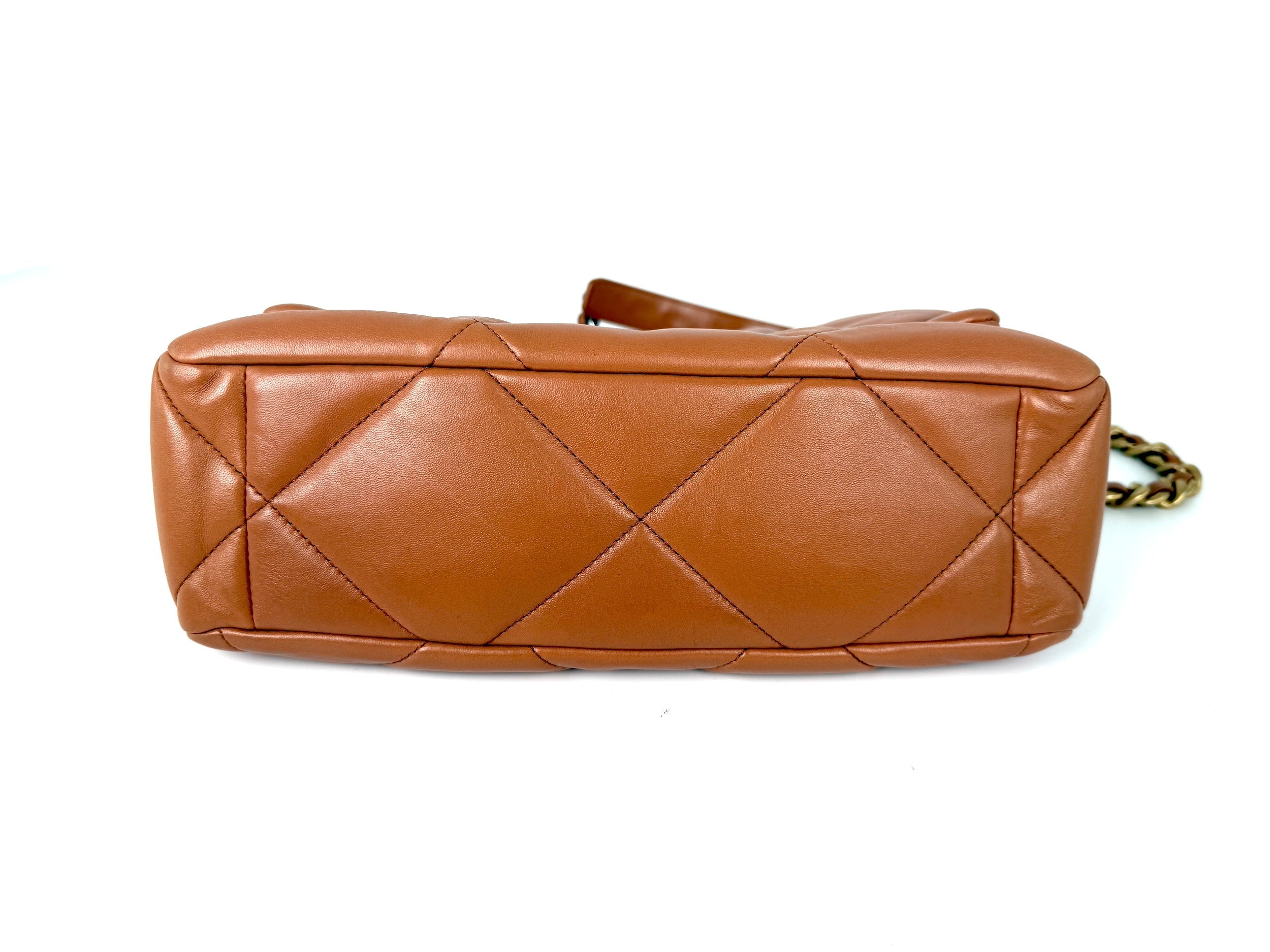 CHANEL 19 2021 Large Brown Quilted Gold Hardware Flap Bag
