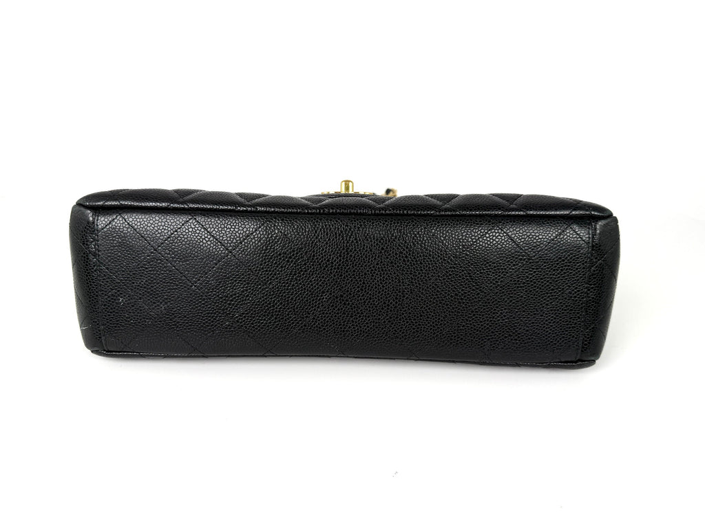 CHANEL Maxi Jumbo Classic Black Caviar Quilted Gold Hardware Single Flap Shoulder Crossbody Bag