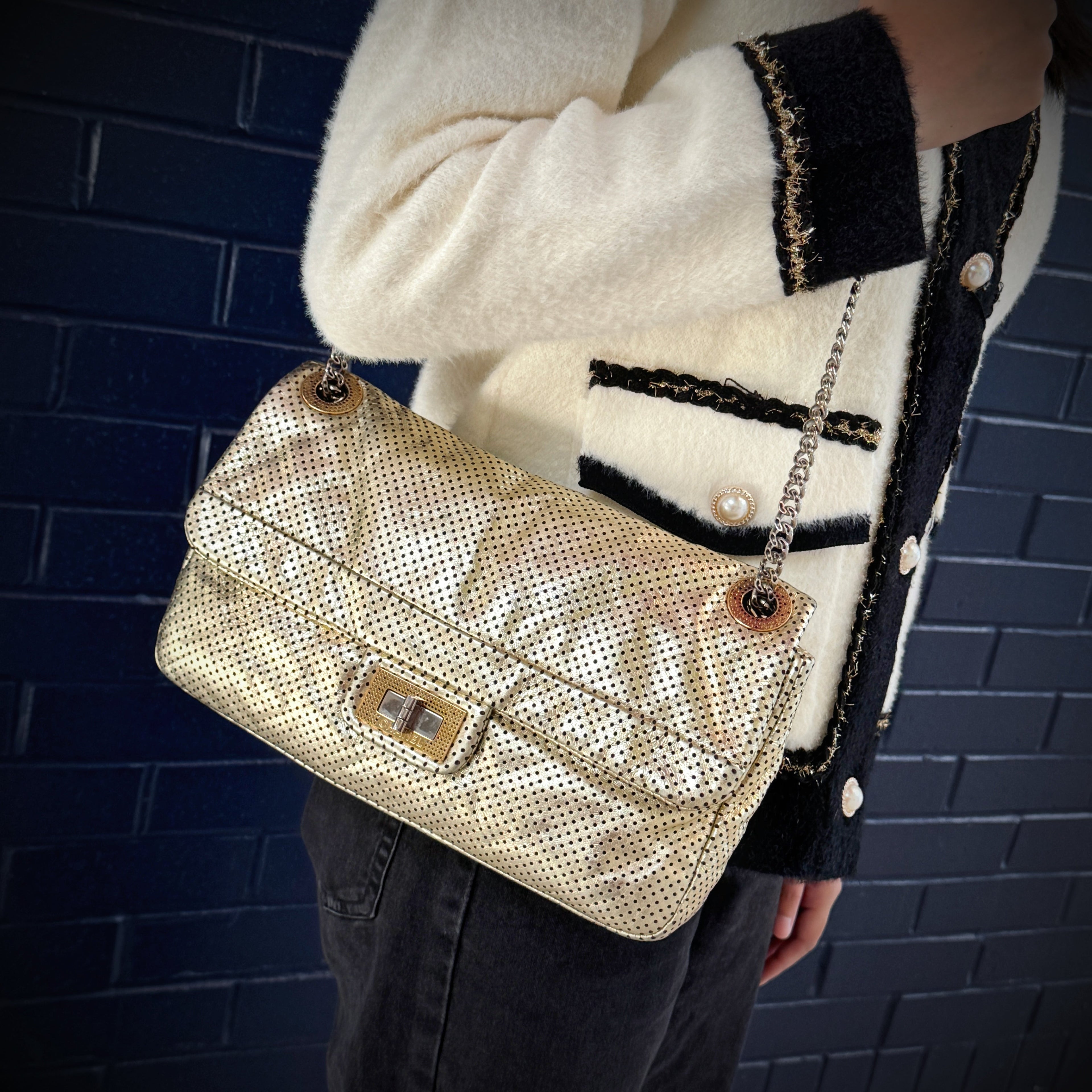 Chanel 2.55 Metallic Leather Drill Flap Bag TWS