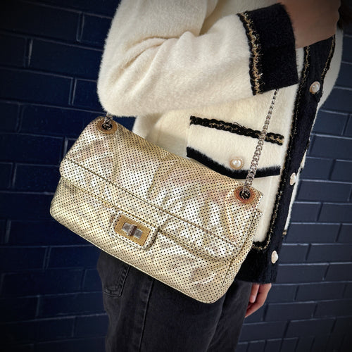 Chanel 2.55 Metallic Leather Drill Flap Bag TWS