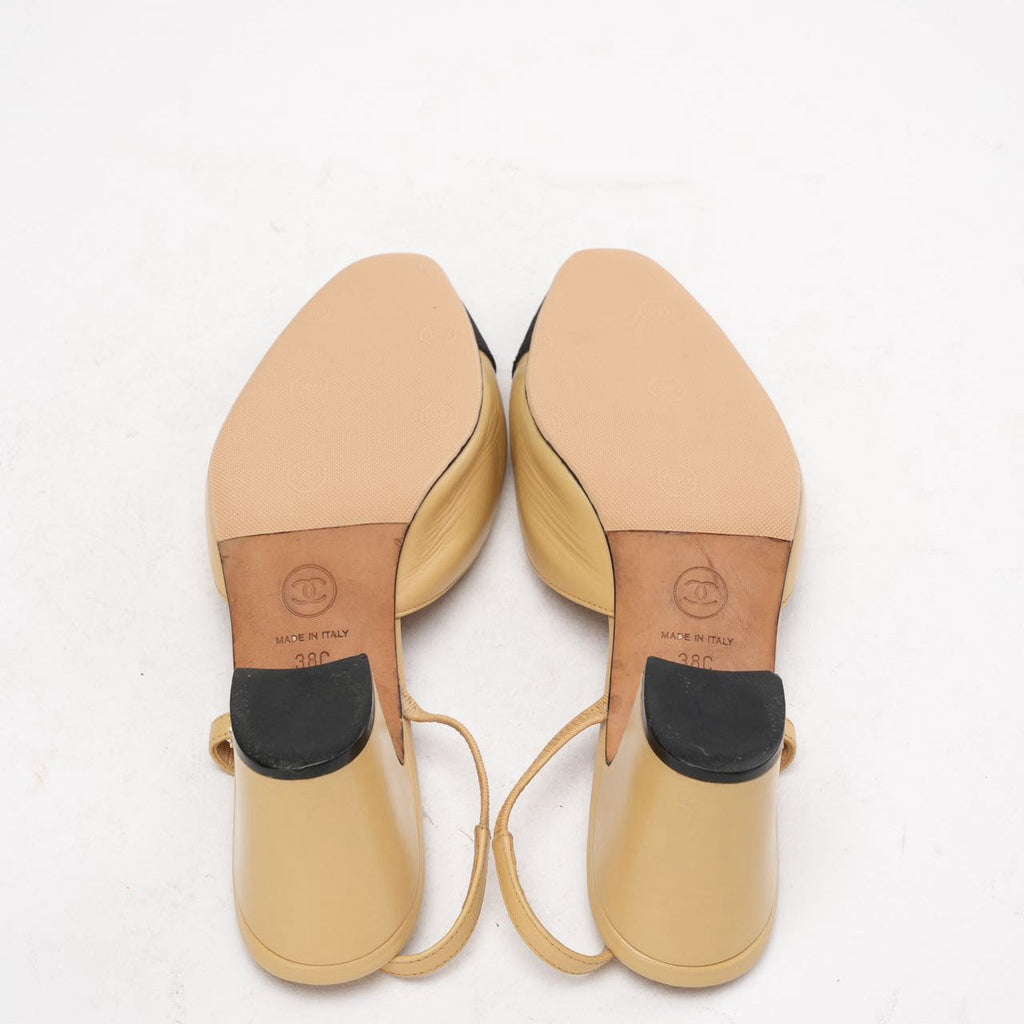 Chanel Black / Beige Cap Toe Slingback 38C