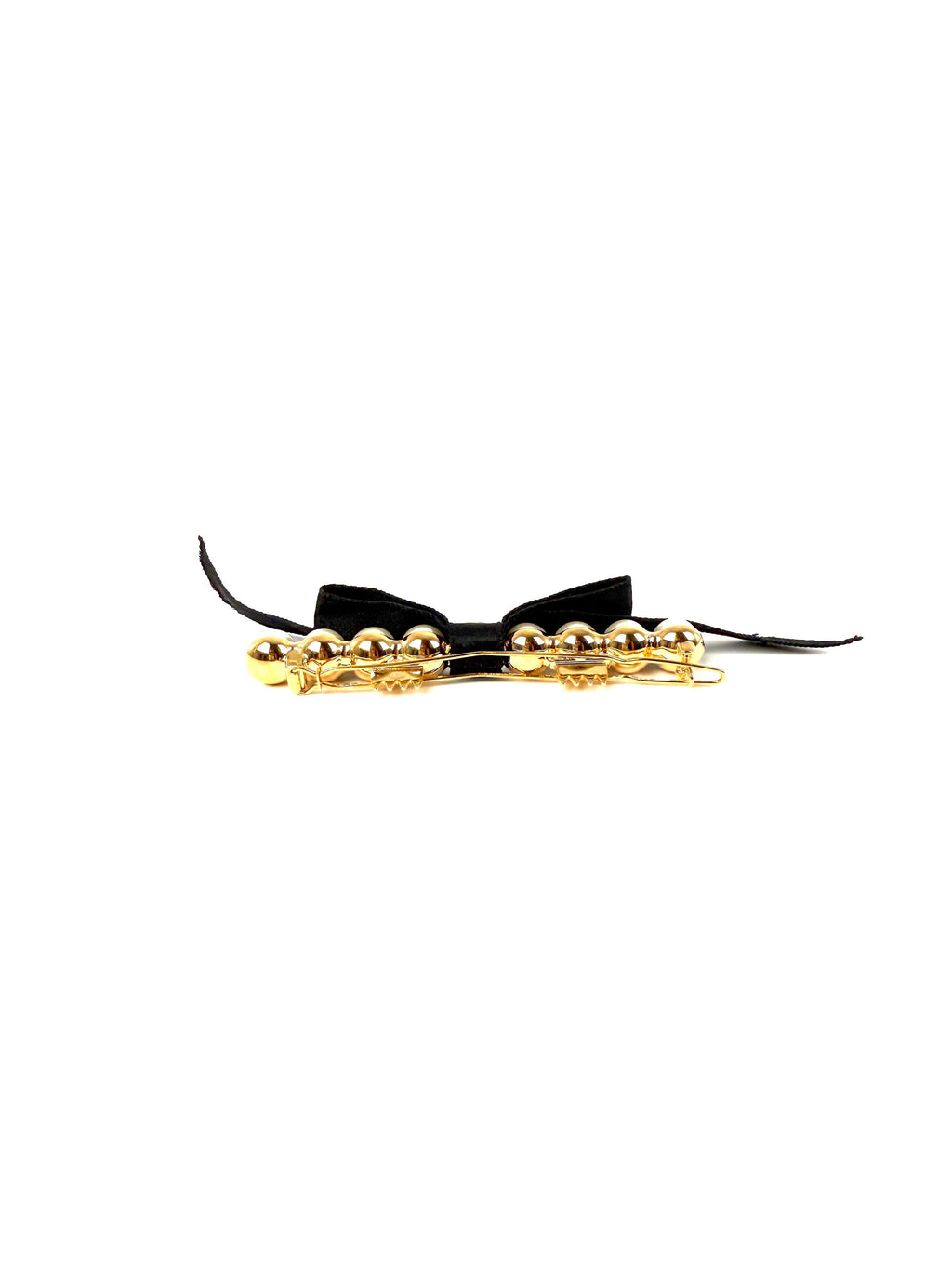 CHANEL Black Faux Pearl Bow CC Logo 2025 Gold hardware Hair Barrette Clip