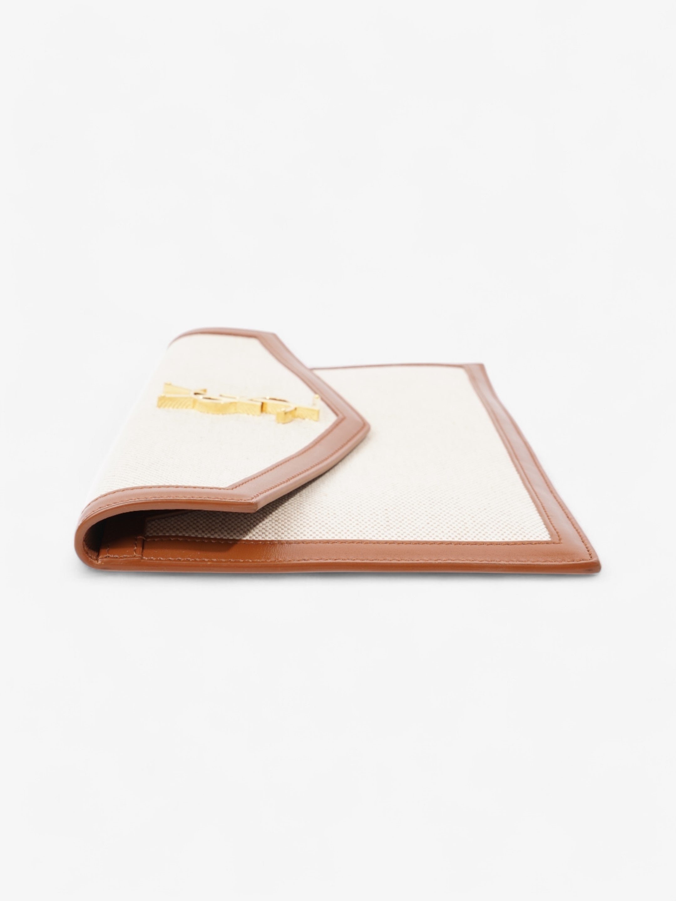 Saint Laurent Uptown Clutch Natural Beige / Brown Canvas