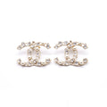 Chanel Crystal Pearl Hoop Earrings CC Gold 2019