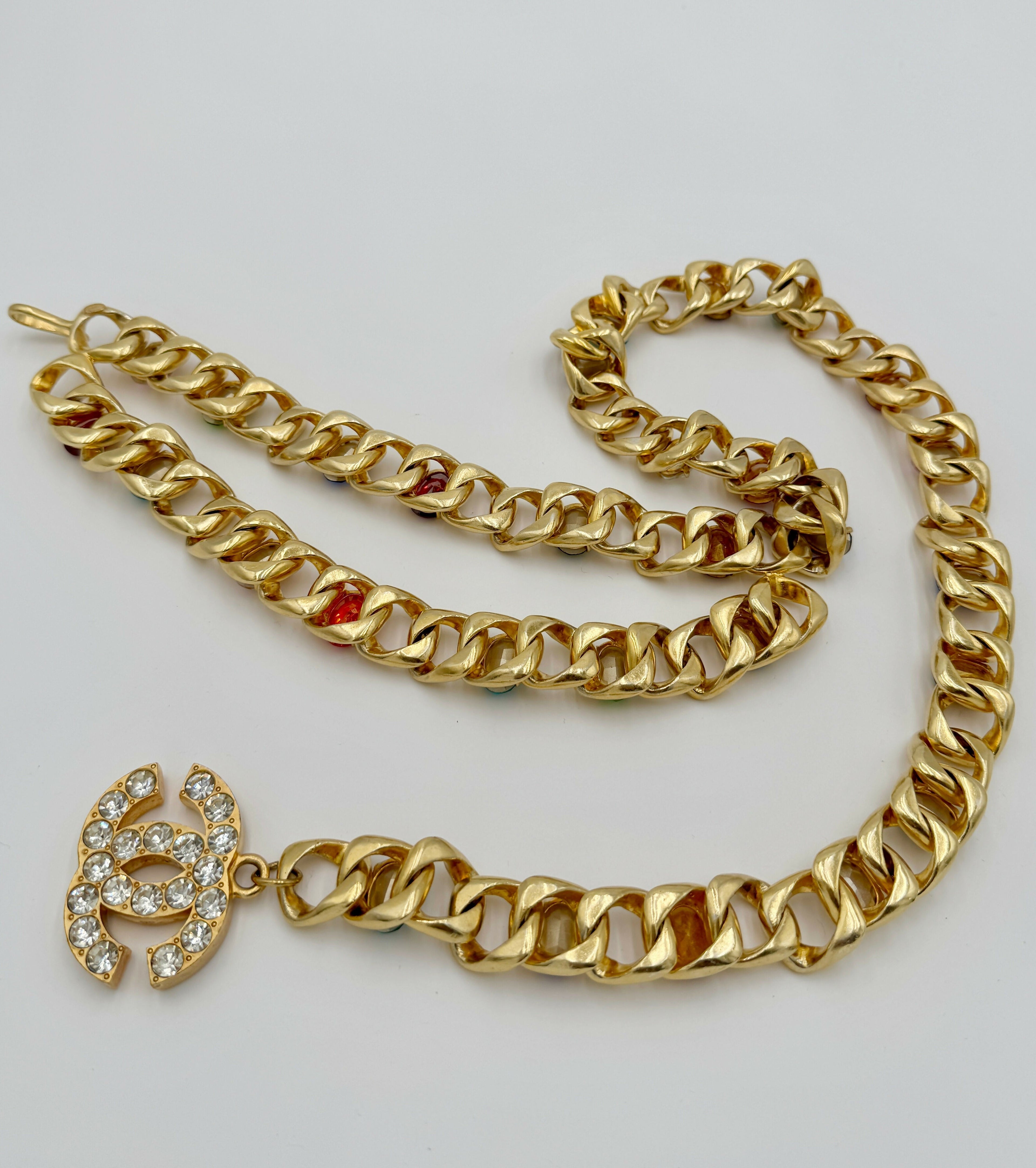 Chanel 1995 Vintage Barbie Rhinestone Chain Belt