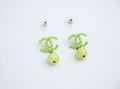 Chanel Vintage 04A Resin Fluorescent Green and Yellow Dangle Stud Earrings