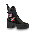 LOUIS VUITTON CALFSKIN MONOGRAM LV HEART LAUREATE PLATFORM DESERT BOOTS